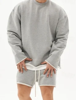 Men's Workout Set Tracksuit Sweatshirt & Shorts Set Outfit Set Crew Neck Outdoor Daily Sports Pocket Drawstring 2 Piece Plain Black White Khaki Activewear Classic Casual Summer