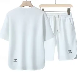 Men's Workout Set Tracksuit T shirt & Shorts Set Outfit Set Crew Neck Outdoor Daily Sports Pocket Drawstring 2 Piece Plain Black White Apricot Polyester Activewear Classic Casual Summer