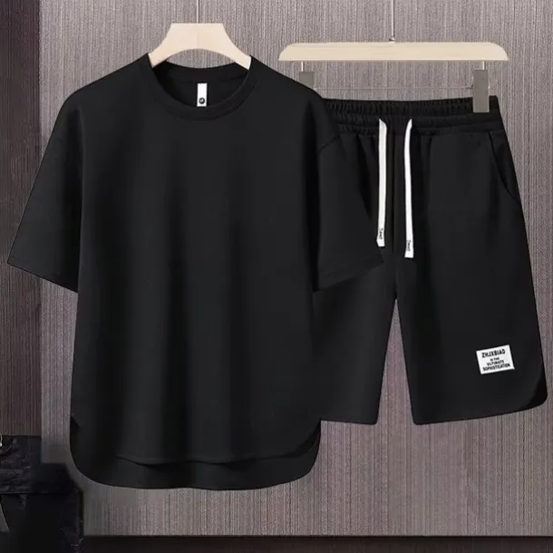 Men's Workout Set Tracksuit T shirt & Shorts Set Outfit Set Crew Neck Outdoor Daily Sports Pocket Drawstring 2 Piece Plain Black White Apricot Polyester Activewear Classic Casual Summer