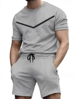 Men's Workout Set Tracksuit T shirt & Shorts Set Crew Neck Outdoor Daily Sports Pocket Drawstring 2 Piece Color Block Black White Yellow Polyester Activewear Classic Casual Summer