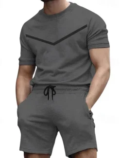 Men's Workout Set Tracksuit T shirt & Shorts Set Crew Neck Outdoor Daily Sports Pocket Drawstring 2 Piece Color Block Black White Yellow Polyester Activewear Classic Casual Summer