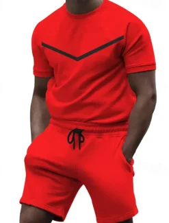 Men's Workout Set Tracksuit T shirt & Shorts Set Crew Neck Outdoor Daily Sports Pocket Drawstring 2 Piece Color Block Black White Yellow Polyester Activewear Classic Casual Summer