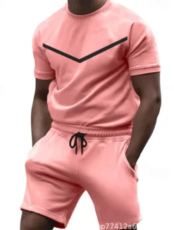 Men's Workout Set Tracksuit T shirt & Shorts Set Crew Neck Outdoor Daily Sports Pocket Drawstring 2 Piece Color Block Black White Yellow Polyester Activewear Classic Casual Summer