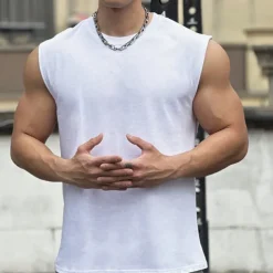 Men's Workout Tank Top Running Tank Top Gym Tank Top Sleeveless Vest / Gilet Casual Athleisure Cotton Breathable Quick Dry Soft Gym Workout Running Walking Sportswear Activewear Solid Colored Black