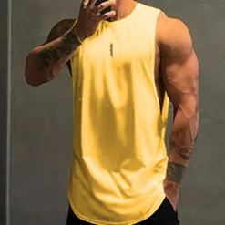 Men's Workout Tank Top Running Tank Top Sleeveless Vest / Gilet Athletic Athleisure Breathable Quick Dry Soft Sweat wicking Fitness Running Jogging Sportswear Activewear Solid Colored White Yellow
