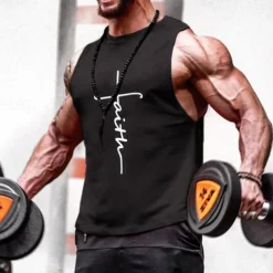 Men's Workout Tank Top Running Tank Top Gym Tank Top Sleeveless Vest / Gilet Casual Athleisure Breathable Quick Dry Soft Gym Workout Running Walking Sportswear Activewear Graphic Black