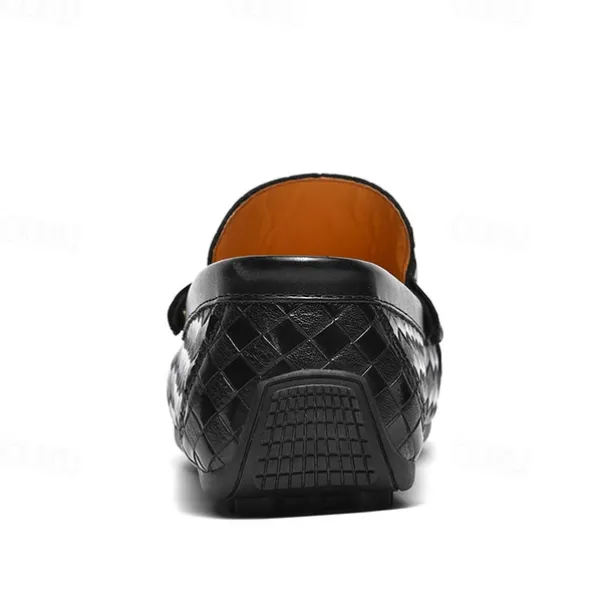 Men's Woven Leather Loafers - Stylish Buckle Slip-On Dress Shoes for Formal and Casual Occasions