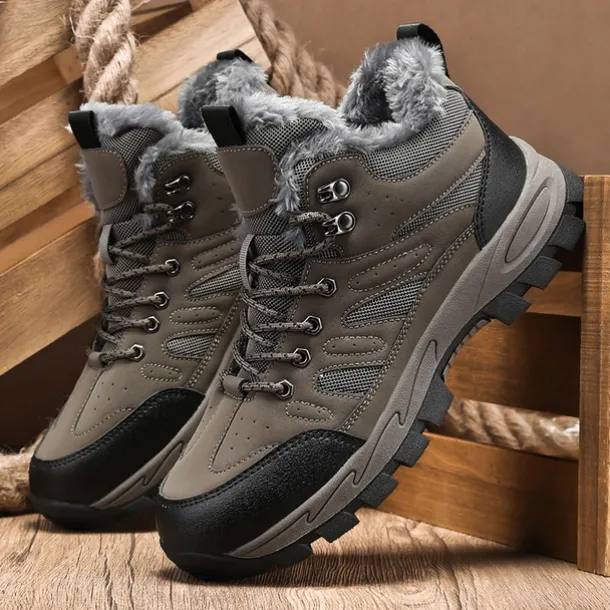 Men's Yellow Hiking Boots with Fur Lining – Waterproof Outdoor Winter Shoes with Anti-Slip Rugged Soles