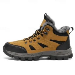 Men's Yellow Hiking Boots with Fur Lining – Waterproof Outdoor Winter Shoes with Anti-Slip Rugged Soles
