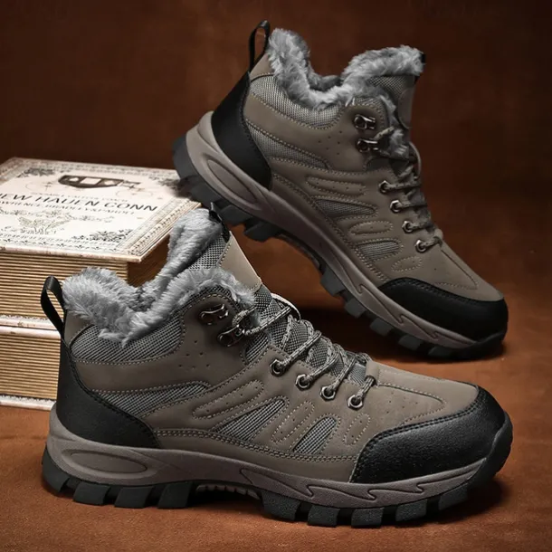 Men's Yellow Hiking Boots with Fur Lining – Waterproof Outdoor Winter Shoes with Anti-Slip Rugged Soles