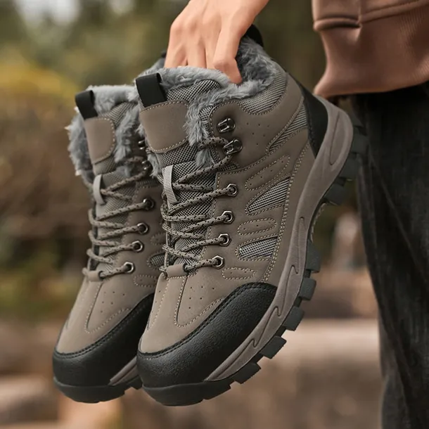 Men's Yellow Hiking Boots with Fur Lining – Waterproof Outdoor Winter Shoes with Anti-Slip Rugged Soles