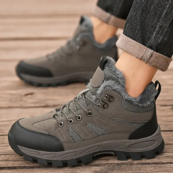 Men's Yellow Hiking Boots with Fur Lining – Waterproof Outdoor Winter Shoes with Anti-Slip Rugged Soles