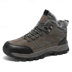 Men's Yellow Hiking Boots with Fur Lining – Waterproof Outdoor Winter Shoes with Anti-Slip Rugged Soles