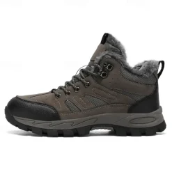 Men's Yellow Hiking Boots with Fur Lining – Waterproof Outdoor Winter Shoes with Anti-Slip Rugged Soles