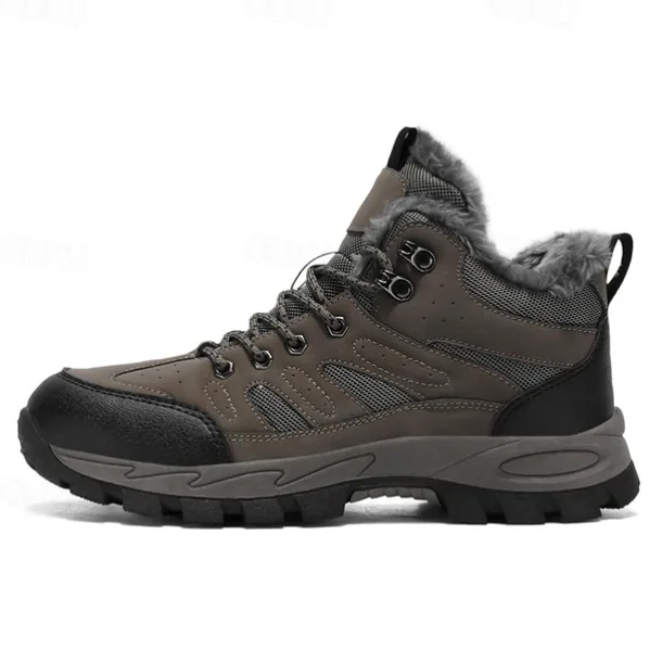 Men's Yellow Hiking Boots with Fur Lining – Waterproof Outdoor Winter Shoes with Anti-Slip Rugged Soles