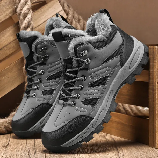 Men's Yellow Hiking Boots with Fur Lining – Waterproof Outdoor Winter Shoes with Anti-Slip Rugged Soles