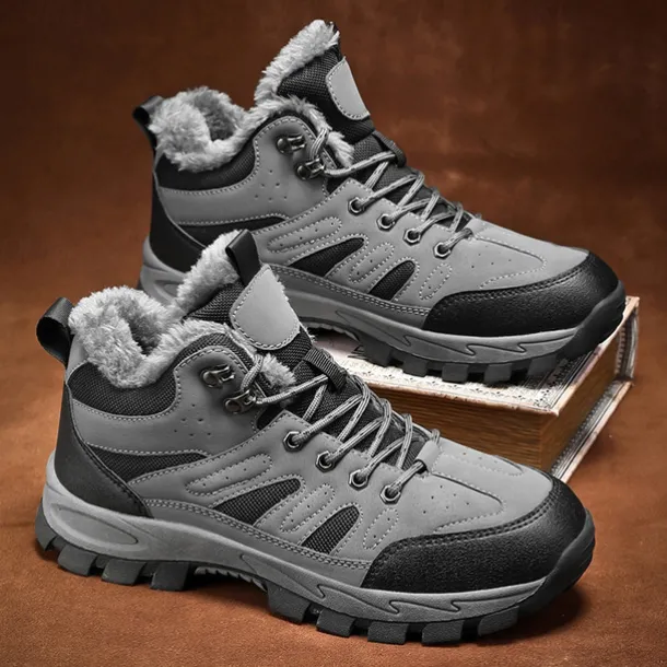 Men's Yellow Hiking Boots with Fur Lining – Waterproof Outdoor Winter Shoes with Anti-Slip Rugged Soles