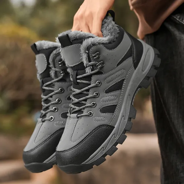 Men's Yellow Hiking Boots with Fur Lining – Waterproof Outdoor Winter Shoes with Anti-Slip Rugged Soles