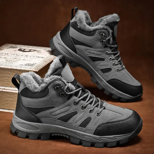 Men's Yellow Hiking Boots with Fur Lining – Waterproof Outdoor Winter Shoes with Anti-Slip Rugged Soles