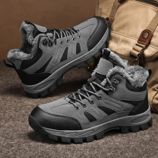 Men's Yellow Hiking Boots with Fur Lining – Waterproof Outdoor Winter Shoes with Anti-Slip Rugged Soles