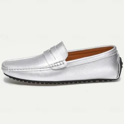 Men's Yellow Leather Slip-On Loafers - Comfortable Casual Driving Shoes