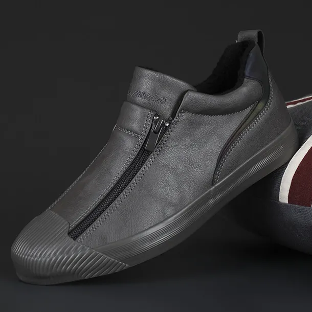 Men's Yellow Leather Slip-On Sneakers with Zipper Closure for Casual Wear