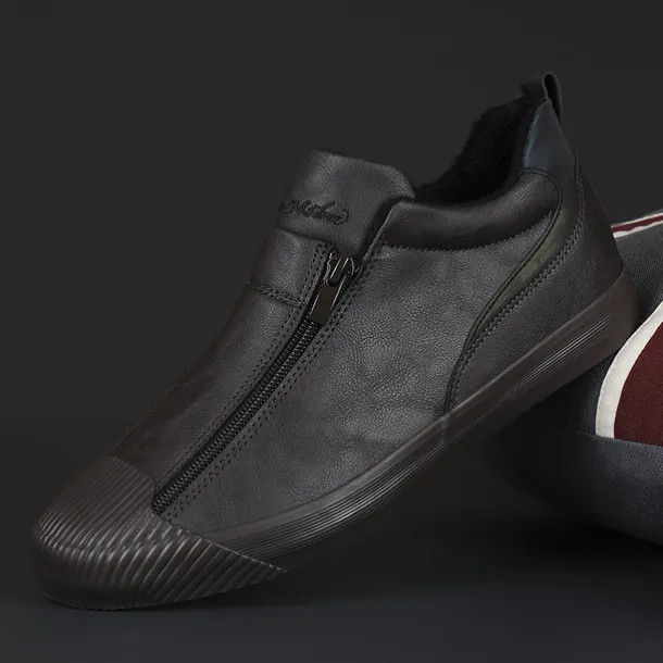 Men's Yellow Leather Slip-On Sneakers with Zipper Closure for Casual Wear