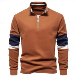 Men's Zip Hoodie Sweatshirt Pullover Navy Blue Green Khaki Gray Standing Collar Color Block Sports & Outdoor Sports Weekend Streetwear Cool Casual Spring & Fall Clothing Apparel Hoodies Sweatshirts