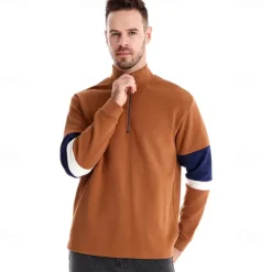 Men's Zip Hoodie Sweatshirt Pullover Navy Blue Green Khaki Gray Standing Collar Color Block Sports & Outdoor Sports Weekend Streetwear Cool Casual Spring & Fall Clothing Apparel Hoodies Sweatshirts