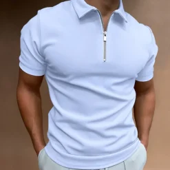 Men's Zip Polo Golf Shirt Vacation Casual Quarter Zip Short Sleeve Fashion Solid Color Plain Classic Summer Regular Fit Black White Navy Blue Royal Blue Light Grey Pale Blue Zip Polo