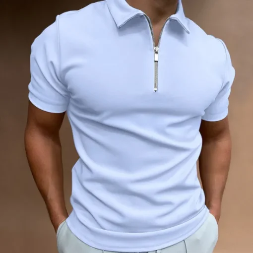 Men's Zip Polo Golf Shirt Vacation Casual Quarter Zip Short Sleeve Fashion Solid Color Plain Classic Summer Regular Fit Black White Navy Blue Royal Blue Light Grey Pale Blue Zip Polo