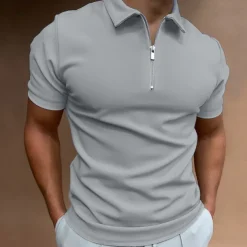 Men's Zip Polo Golf Shirt Vacation Casual Quarter Zip Short Sleeve Fashion Solid Color Plain Classic Summer Regular Fit Black White Navy Blue Royal Blue Light Grey Pale Blue Zip Polo