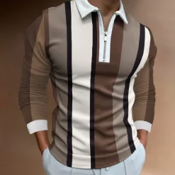 Men's Zip Polo Polo Shirt Casual Daily Lapel Long Sleeve Fashion Basic Plain Quarter Zip Spring & Summer Regular Fit Black White Yellow Blue Purple Orange Zip Polo