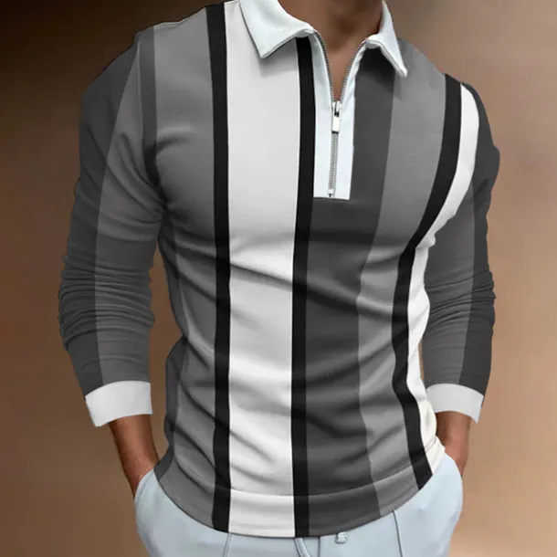 Men's Zip Polo Polo Shirt Casual Daily Lapel Long Sleeve Fashion Basic Plain Quarter Zip Spring & Summer Regular Fit Black White Yellow Blue Purple Orange Zip Polo