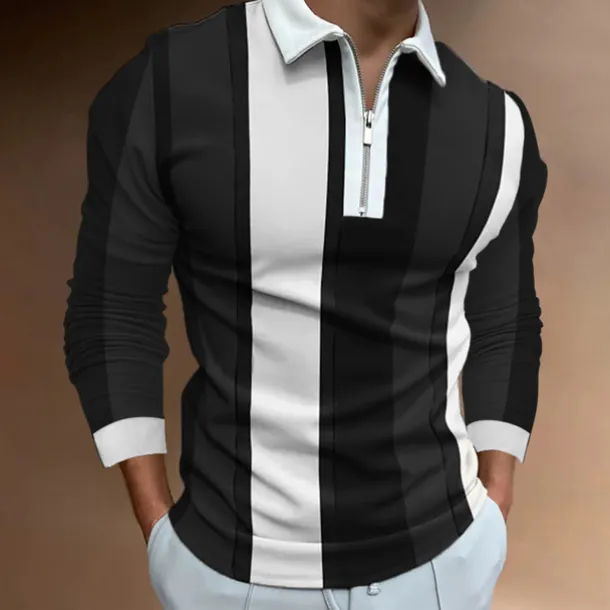 Men's Zip Polo Polo Shirt Casual Daily Lapel Long Sleeve Fashion Basic Plain Quarter Zip Spring & Summer Regular Fit Black White Yellow Blue Purple Orange Zip Polo