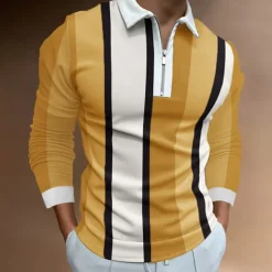 Men's Zip Polo Polo Shirt Casual Daily Lapel Long Sleeve Fashion Basic Plain Quarter Zip Spring & Summer Regular Fit Black White Yellow Blue Purple Orange Zip Polo