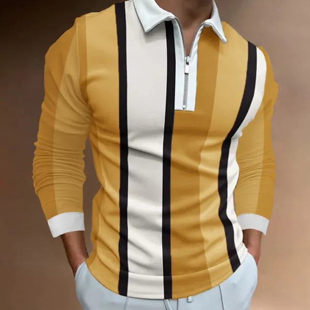 Men's Zip Polo Polo Shirt Casual Daily Lapel Long Sleeve Fashion Basic Plain Quarter Zip Spring & Summer Regular Fit Black White Yellow Blue Purple Orange Zip Polo