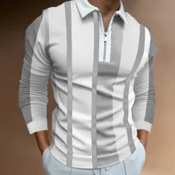 Men's Zip Polo Polo Shirt Casual Daily Lapel Long Sleeve Fashion Basic Plain Quarter Zip Spring & Summer Regular Fit Black White Yellow Blue Purple Orange Zip Polo