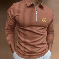 Men's Zip Polo Polo Shirt Outdoor Going out Turndown Quarter Zip Long Sleeve Sportswear Casual Solid Color Striped Patchwork Zipper Spring & Fall Slim Black White Yellow Wine Red Navy Blue Zip Polo