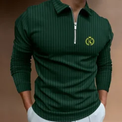 Men's Zip Polo Polo Shirt Outdoor Going out Turndown Quarter Zip Long Sleeve Sportswear Casual Solid Color Striped Patchwork Zipper Spring & Fall Slim Black White Yellow Wine Red Navy Blue Zip Polo