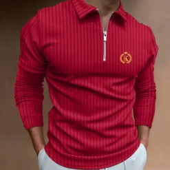 Men's Zip Polo Polo Shirt Outdoor Going out Turndown Quarter Zip Long Sleeve Sportswear Casual Solid Color Striped Patchwork Zipper Spring & Fall Slim Black White Yellow Wine Red Navy Blue Zip Polo