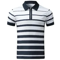 Men's Zip Polo Polo Shirt Casual Daily Quarter Zip Short Sleeve Fashion Basic Stripe Horizontal Stripes Zipper Summer Regular Fit White Yellow Red Navy Blue Brown Zip Polo