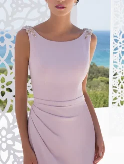 Mermaid / Trumpet / Sheath / Column Bridesmaid Dress Bateau Neck Sleeveless Pink Floor Length Stretch Fabric with Ruching / Solid Color 2022