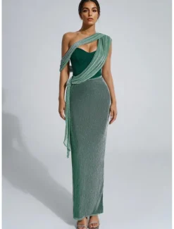 Mermaid / Trumpet Party Dresses Elegant Dress Wedding Wedding Guest Ankle Length Sleeveless Strapless Satin with Glitter