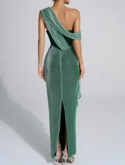 Mermaid / Trumpet Party Dresses Elegant Dress Wedding Wedding Guest Ankle Length Sleeveless Strapless Satin with Glitter