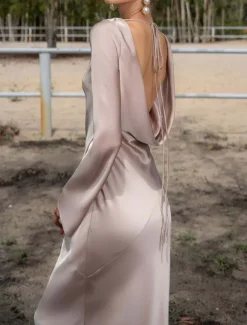 Mermaid / Trumpet Party Dresses Elegant Dress Wedding Wedding Guest Floor Length Long Sleeve Off Shoulder Polyester Backless with Strappy Derby Dresses