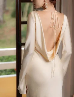 Mermaid / Trumpet Party Dresses Elegant Dress Wedding Wedding Guest Floor Length Long Sleeve Off Shoulder Polyester Backless with Strappy Derby Dresses