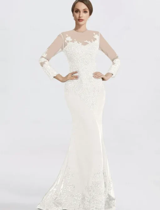 Mermaid Black Dress Evening Gown Sequin Prom Dress Sparkle Formal Gown Sweep / Brush Train Long Sleeve Illusion Neck Lace with Appliques dress to impress