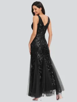 Mermaid Evening Gown Elegant Dress Beach Wedding Valentine's Day Wedding Guest Floor Length Sleeveless V Neck Tulle V Back with Embroidery dress to impress