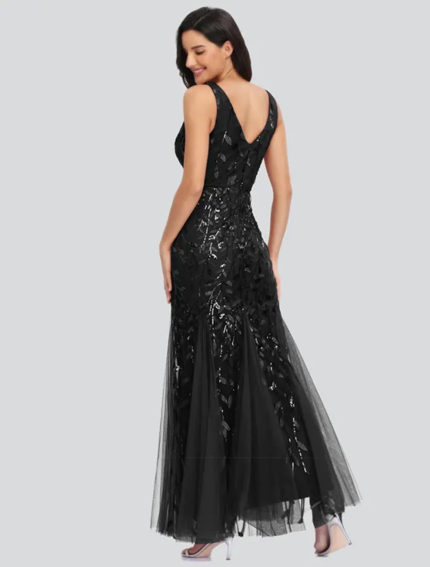 Mermaid Evening Gown Elegant Dress Beach Wedding Valentine's Day Wedding Guest Floor Length Sleeveless V Neck Tulle V Back with Embroidery dress to impress